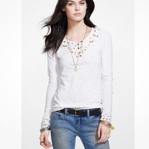 Free People White Long Sleeve Top